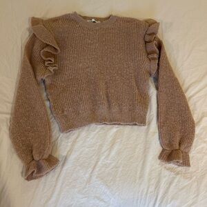 Zara Women's cropped Ruffled Sleeve Sweater - Brown